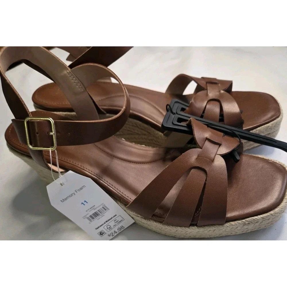 Time and Tru Women's Brown Espadrille‎ Wedge Sandals - Size 11 NWT